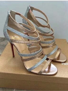 Christian Louboutin Silver and  Gold Strappy Stiletto Sandals